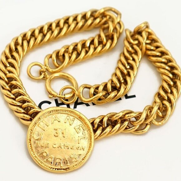 CHANEL 31 RUE CAMBON PARIS Coin Choker Necklace 16" Gold Tone #26244 - Picture 16 of 16